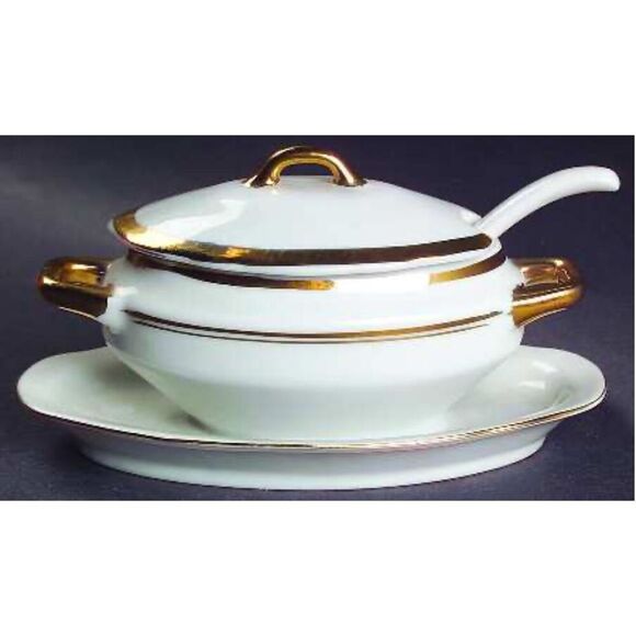 Vintage 1940s Gold Trimmed Mustard with Lid & Attached Underplate 2282 by Empire - Picture 1 of 8